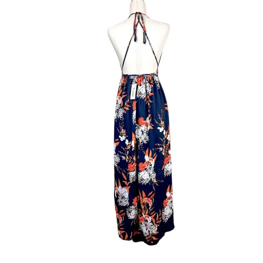 Simplee sienna sunset boho‎ maxi dress floral wrap , navy, Size S